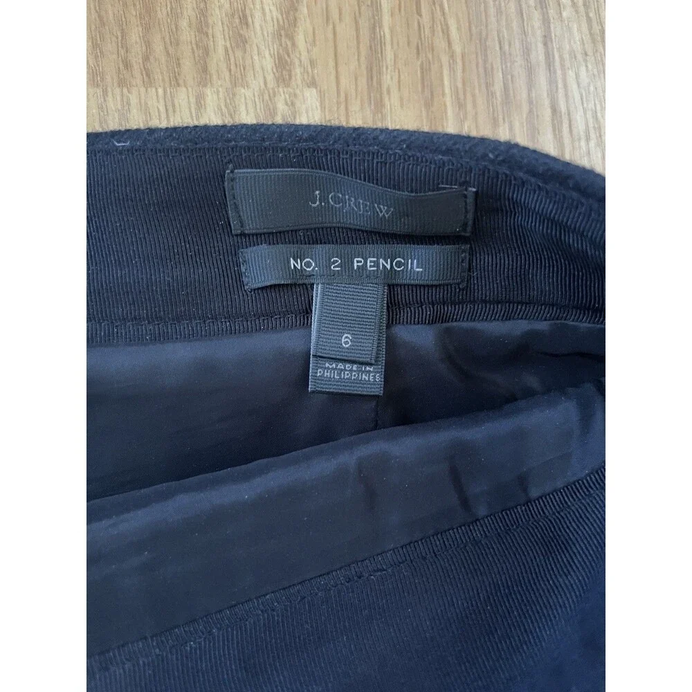 J Crew Black 100% Wool Knee Length No. 2 Pencil Skirt Size 6